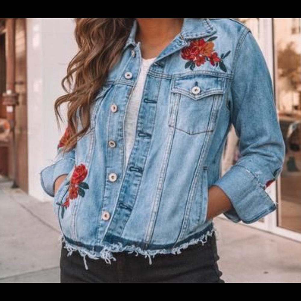 Brand new Embroidered floral denim jacket